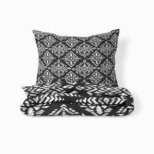 Black and White Boho Bedding Set, Reversible Comforter, Or Duvet Cover