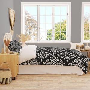 Black and White Boho Bedding Set, Reversible Comforter, Or Duvet Cover