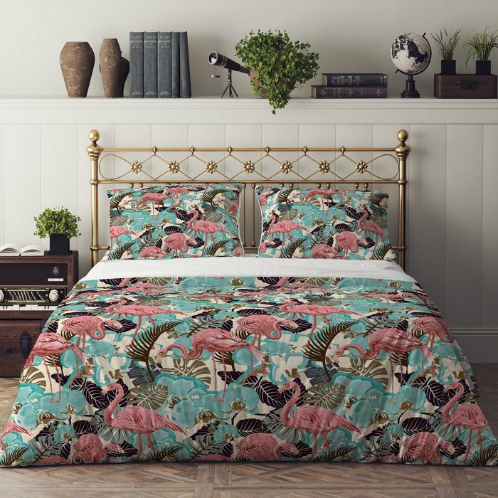 Flamingo Vintage Pattern Bedding Set, Reversible Comforter, Or Duvet Cover