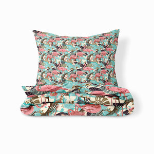 Flamingo Vintage Pattern Bedding Set, Reversible Comforter, Or Duvet Cover