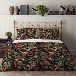 Green Boho Paisley Floral Bedding Set, Reversible Comforter, Or Duvet Cover