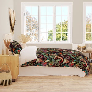 Green Boho Paisley Floral Bedding Set, Reversible Comforter, Or Duvet Cover