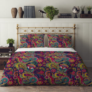 Pink Boho Paisley Floral Bedding Set, Reversible Comforter, Or Duvet Cover