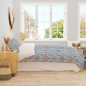 Blue Boho Floral Bedding Set, Reversible Comforter, Or Duvet Cover