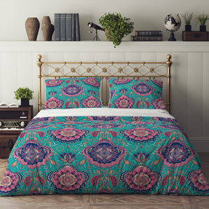 Mandala Floral Boho Bedding Set, Reversible Comforter, Or Duvet Cover