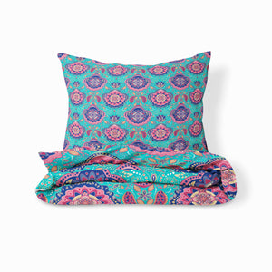 Mandala Floral Boho Bedding Set, Reversible Comforter, Or Duvet Cover