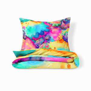 Multi Color Watercolor Abstract Bedding Set, Reversible Comforter, Or Duvet Cover