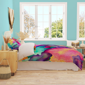 Multi Color Watercolor Abstract Bedding Set, Reversible Comforter, Or Duvet Cover