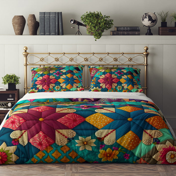 Patchwork Pattern Bedding Set, Reversible Comforter, Or Duvet Cover