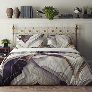 Beige Marble Pattern Bedding Set, Reversible Comforter, Or Duvet Cover