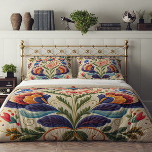 Country Tole Floral Bedding Set, Reversible Comforter, Or Duvet Cover