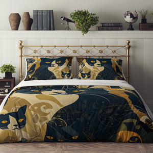 Modern Black Cat Abstract Bedding Set, Reversible Comforter, Or Duvet Cover