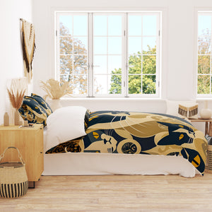 Modern Black Cat Abstract Bedding Set, Reversible Comforter, Or Duvet Cover