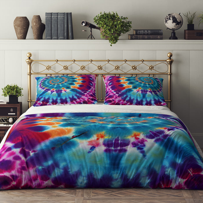 Hippie Tie Dye Pattern Bedding Set, Reversible Comforter, Or Duvet Cover