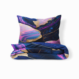Indigo Blue and Pink Abstract Bedding Set, Reversible Comforter, Or Duvet Cover