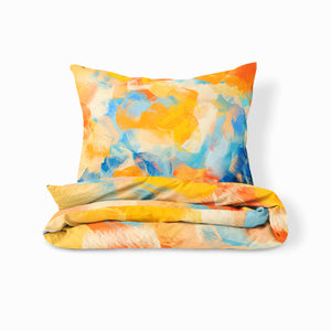 Yellow and Blue Sunny Abstract Bedding Set, Reversible Comforter, Or Duvet Cover