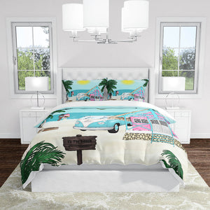 Tropical Beach Surfer Bedding Set Comforter or Duvet Cover, Twin, Full, Queen, King,