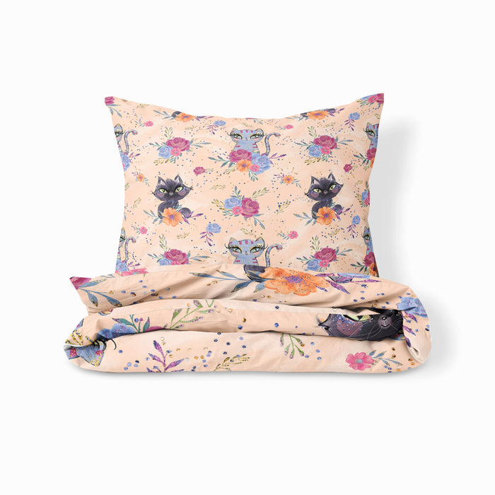 Adorable Cats and Roses Bedding Set