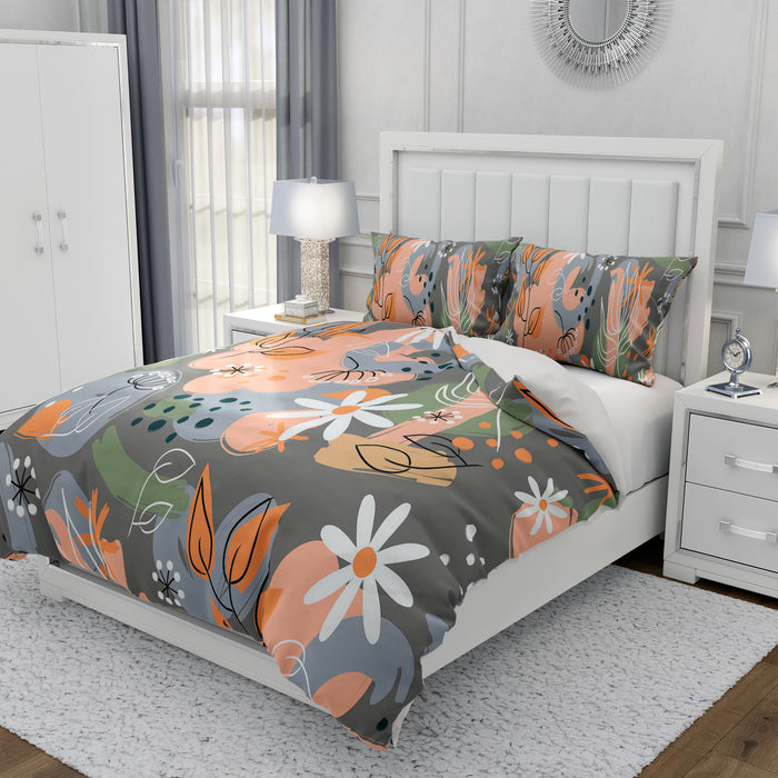 Gray Modern Floral Bedding Set