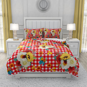 Red Gingham Floral Comforter OR Duvet Cover Set