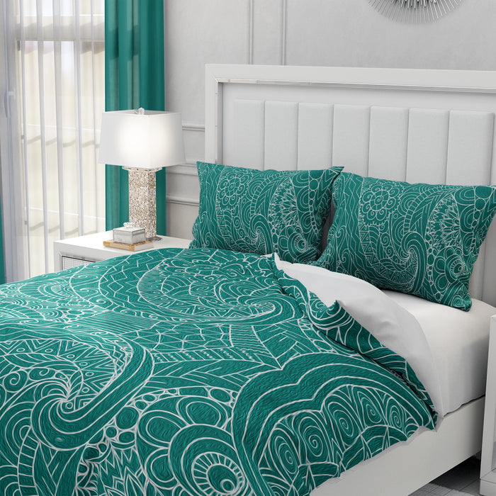 Jade Green Boho Comforter OR Duvet Cover Set