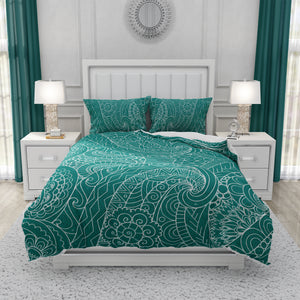 Jade Green Boho Comforter OR Duvet Cover Set