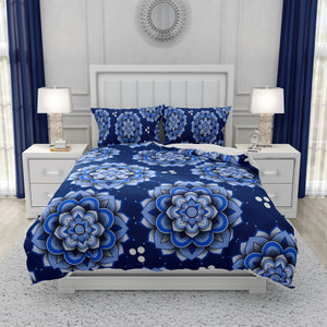 Blue Floral Boho Comforter OR Duvet Cover Set