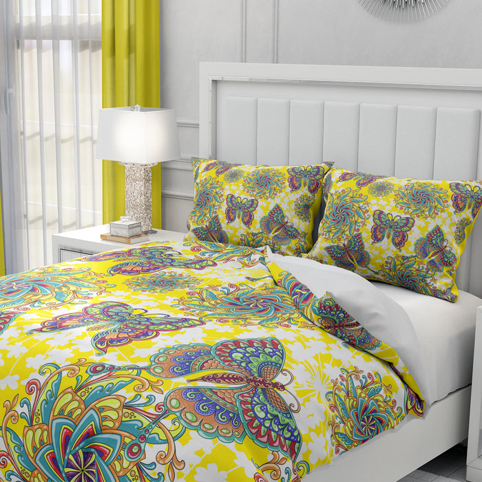 Butterfly Boho Lemon Yellow Comforter OR Duvet Cover Set