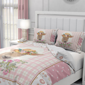 Pink Floral Farmhouse Bedding Cow Comforter or Duvet Cover