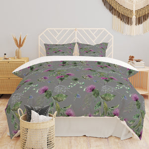 Gray Thistle Floral Comforter or Duvet Cover