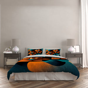 Orange and Teal Floral Abstract Bedding Comforter or Duvet Cover