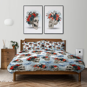 Skulls and Butterflies Floral Bedding Comforter or Duvet Cover