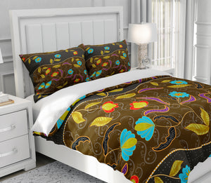 Brown Boho Floral Bedding Comforter or Duvet Cover