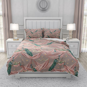 Pink Victorian Peacock Bedding Comforter or Duvet Cover