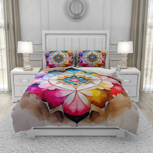Watercolor Mandala Bedding Comforter or Duvet Cover Boho Floral