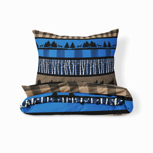 Plaid Woodland Comforter OR Duvet Cover Set Lodge Theme Blue and Brown