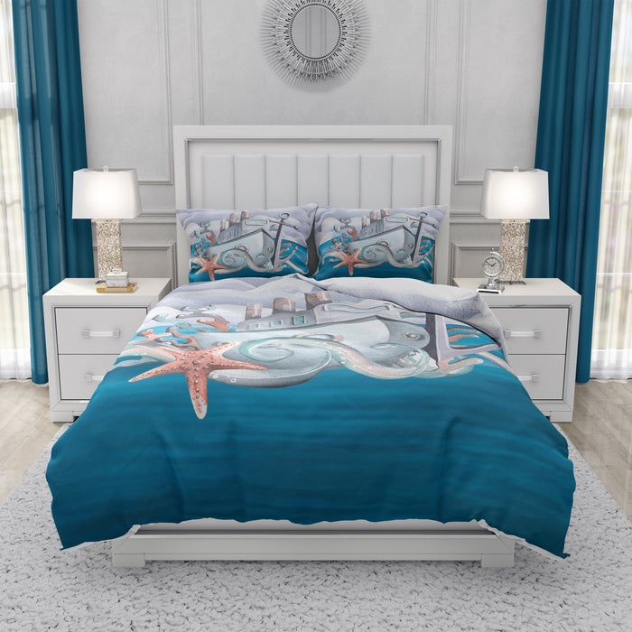 Coastal Octopus and Ship Comforter OR Duvet Cover Set