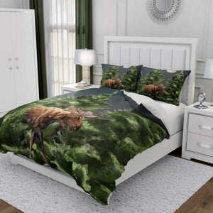 Lodge Theme Comforter OR Duvet Cover Set Moose in Pines