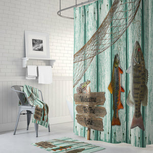  Weathered Wood Lake House Fish Shower Curtain by Folk N Funky 