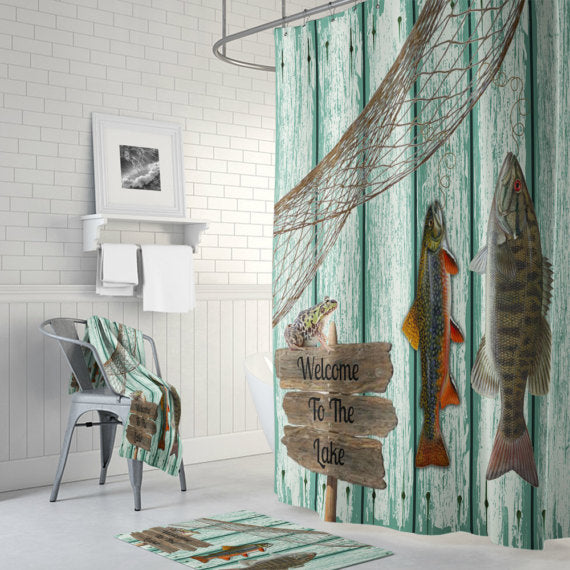 Weathered Wood Lake House Fish Shower Curtain