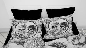Black and White Key Forevermore Skulls Comforter or Duvet Cover Bedroom Set Shams