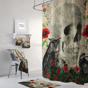 The Owl Crow and Rose Gothic Skull Shower Curtain