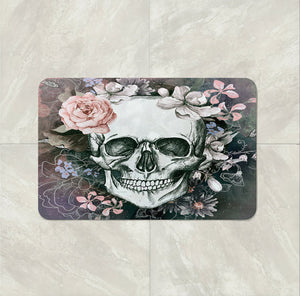 The Gray Floral Gothic Skull Bath Mat