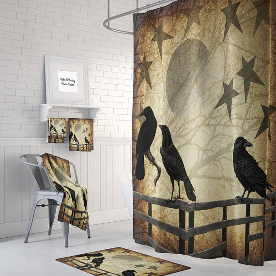 Grunge Rustic Crows and Stars Country Farmhouse Shower Curtain