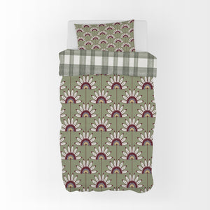 Reversible Comforter Set Sage Floral and Plaid