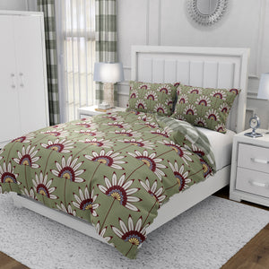 Reversible Comforter Set Sage Floral and Plaid