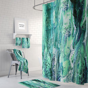 Teal Aqua Marble Abstract Shower Curtain by Folk N Funky