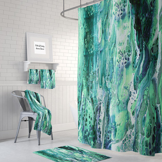 Teal Aqua Marble Abstract Shower Curtain