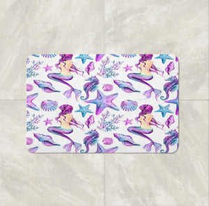 Mermaid and Starfish Purple and Blue Watercolor Shower Curtain, Bath Mat & Towels Bathroom Decor