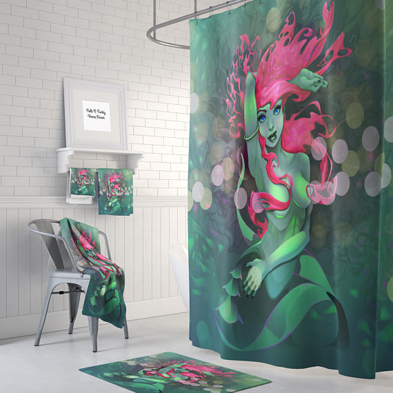 Pink and Sea Green Mermaid Fantasy Shower Curtain